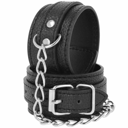 Darkness Adjustable Black Leather Handcuffs - Textured PU, Secure Buckle