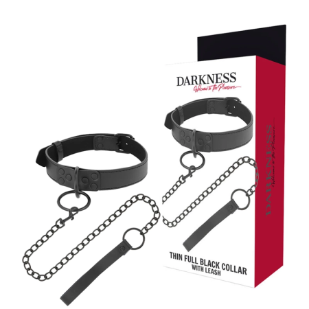 Darkness Adjustable Black Neoprene & Semi-Leather Collar with Metal Chain