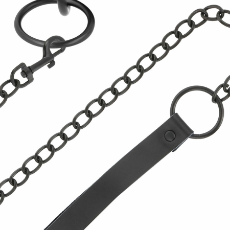 Darkness Adjustable Black Neoprene & Semi-Leather Collar with Metal Chain