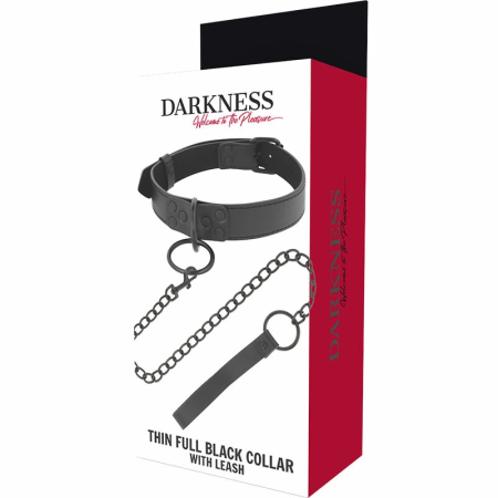 Darkness Adjustable Black Neoprene & Semi-Leather Collar with Metal Chain