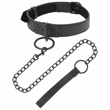 Darkness Adjustable Black Neoprene & Semi-Leather Collar with Metal Chain