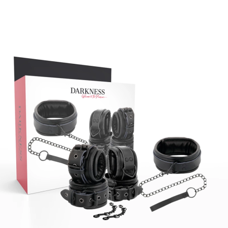 Darkness Black Leather Collar & Handcuff Set with Adjustable Leash