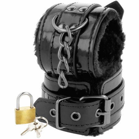 Darkness Adjustable Black Leather Cuffs with Padlock - Universal Size