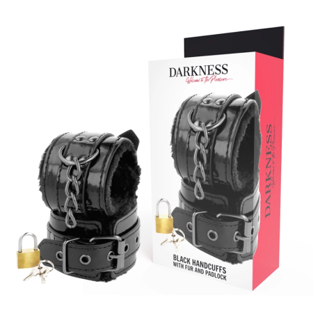Darkness Adjustable Black Leather Cuffs with Padlock Premium Design