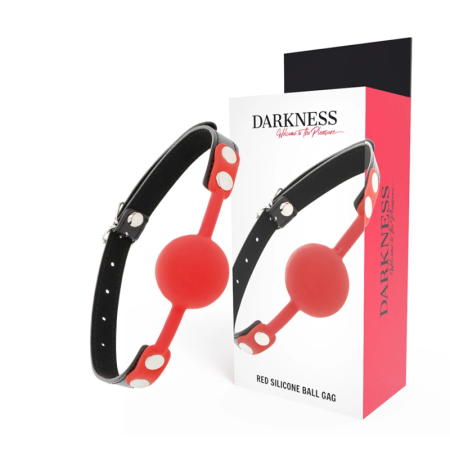 Darkness Silicone Gag Red - Adjustable Leather Strap, Universal Fit