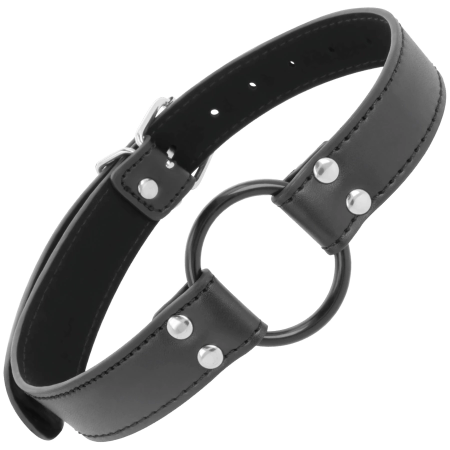 Darkness Adjustable Leather Ring Gag 3.6 cm - Black, Universal Fit