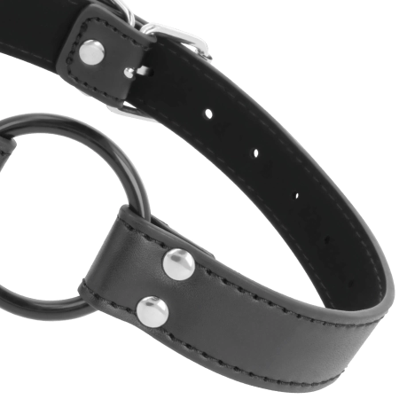 Darkness Adjustable Leather Ring Gag 3.6 cm - Black, Universal Fit