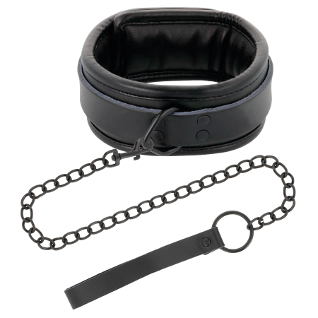Darkness Black Adjustable Collar with Chain Leash, Padded PVC, Unisex