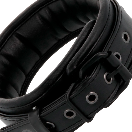 Darkness Black Adjustable Collar with Chain Leash, Padded PVC, Unisex