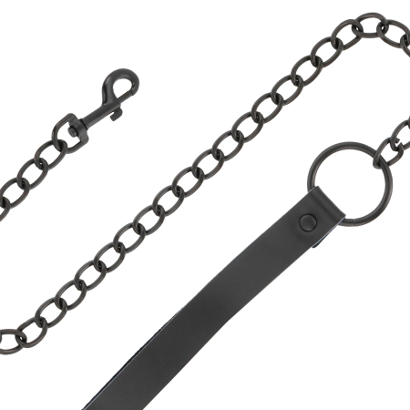 Darkness Black Adjustable Collar with Chain Leash, Padded PVC, Unisex