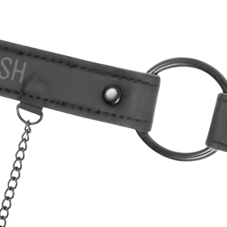 Fetish Submissive Vegan Leather Ring Gag with Adjustable Nipple Clamps