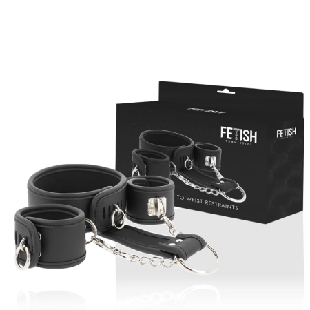 Fetish Submissive Vegan Leather Collar & Wrist Restraint Set, Adjustable