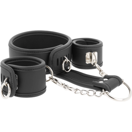 Fetish Submissive Vegan Leather Collar & Wrist Restraint Set, Adjustable
