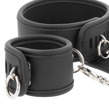 Fetish Submissive Vegan Leather Collar & Wrist Restraint Set, Adjustable