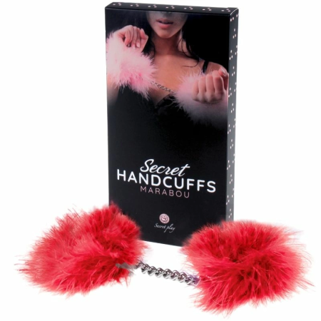SecretPlay Red Marabou Feather Metal Handcuffs - Elegant Pink Accessory