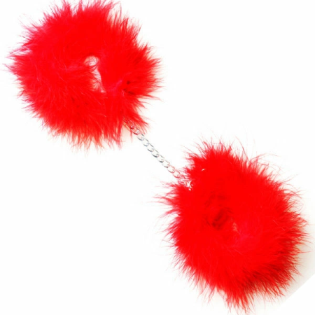 SecretPlay Red Marabou Feather Metal Handcuffs - Elegant Pink Accessory