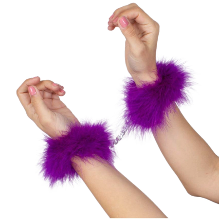 Secret Play Marabou Handcuffs Purple - Soft Feather Ankle & Wrist Restraints