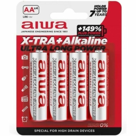 AIWA X-TRA AA Alkaline Batteries LR6 1.5V Blister Pack of 4