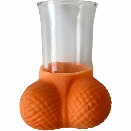 Diablo Picante Glass Shot Glass with Egg-Shaped Decoration, Flesh Color