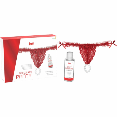INTT Brazilian Red Lace Panty with Pearls & Strawberry Lubricant 50ml