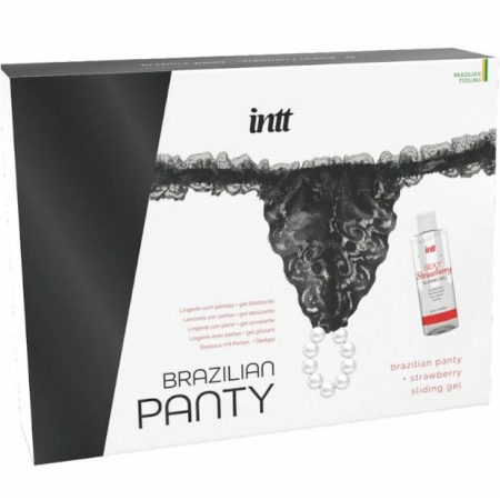 INTT Brazilian Black Lace Panty with Decorative Pearls & Strawberry Gel 50ml