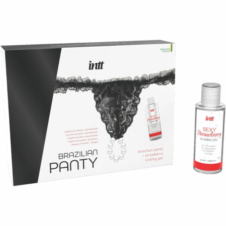INTT Brazilian Black Lace Panty with Decorative Pearls & Strawberry Gel 50ml