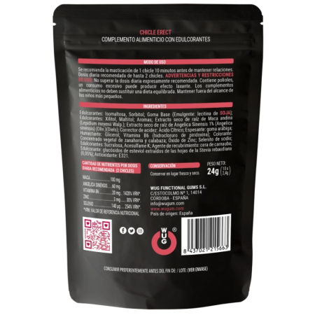 WUG Erect Enhancer Chewing Gum 10 Units - Maca, Arginine, Zinc, Vegan