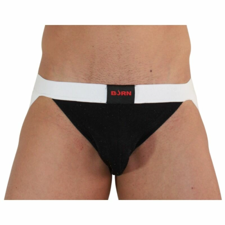 BURN Jockstrap Shiny Black/White M - Premium Athletic Underwear