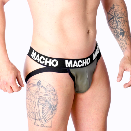 Macho MX27GR Jockstrap Synthetic Leather Gray-Beige Size M