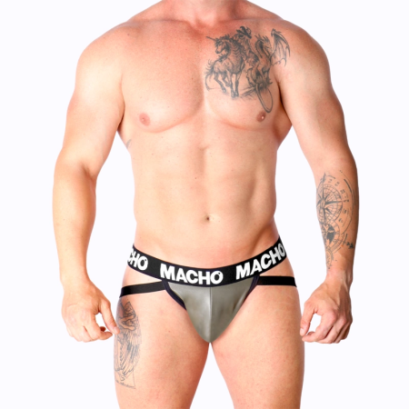 Macho MX27GR Jockstrap Synthetic Leather Gray-Beige Size M