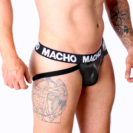 Macho MX25NC Intimate Jockstrap Black Leatherette L - Elastic Band