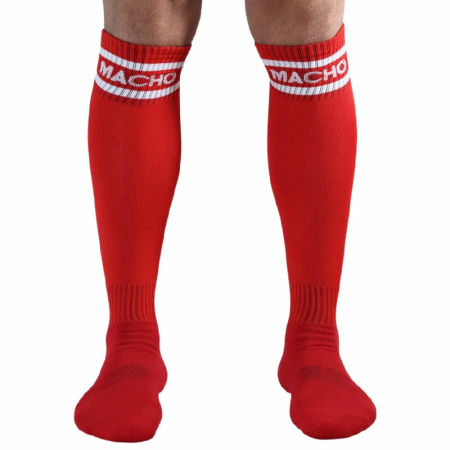 Macho Long Socks Red - Football Style, One Size 38-43, Brand Logo