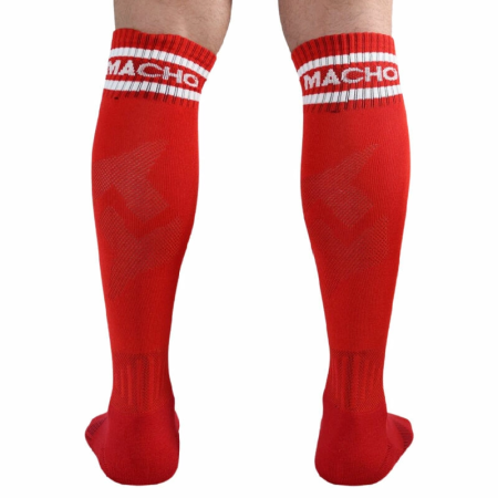 Macho Long Socks Red - Football Style, One Size 38-43, Brand Logo