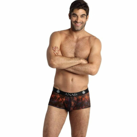 ANAIS MEN CHILL Boxer Shorts S - Sporty Fit, Palms Print, Black Mesh