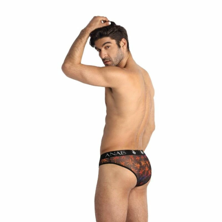 ANAIS MEN CHILL Slip Briefs Black Tulle Holiday Palms Print Size M