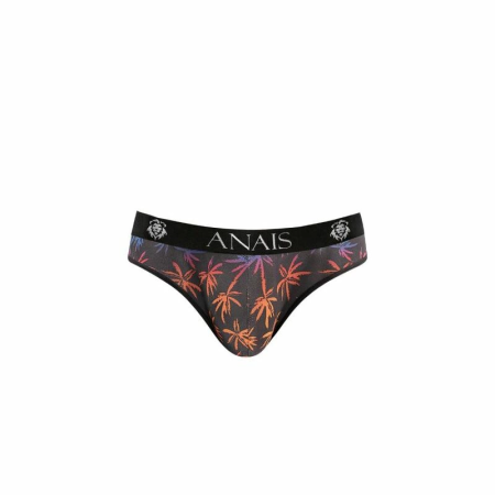 ANAIS MEN CHILL Slip Briefs Black Tulle Holiday Palms Print Size M