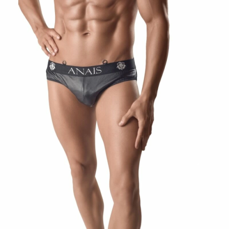 ANAIS MEN ARES Slip S - Black Mesh & Leather Look Briefs, Size S