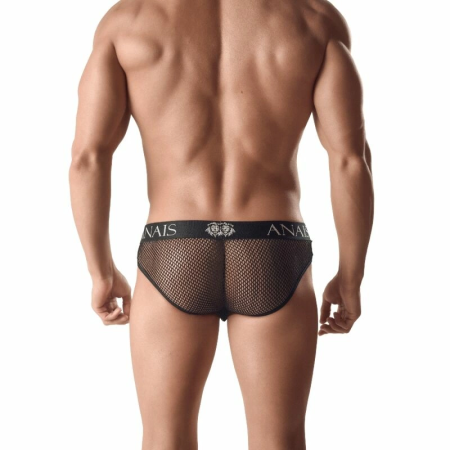 ANAIS MEN ARES Slip S - Black Mesh & Leather Look Briefs, Size S