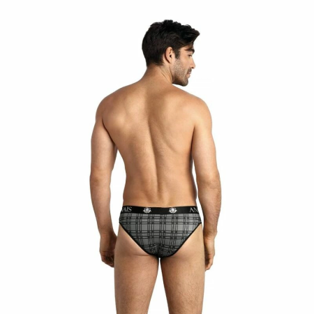 ANAIS MEN Balance Slip S - Checked Microfiber Briefs, Black/Grey/White