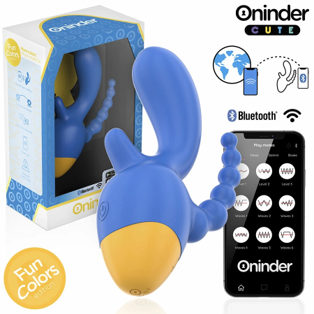 ONINDER CUTE Love 3 Some Triple Vibrator Blue-Yellow, App Control, 13cm