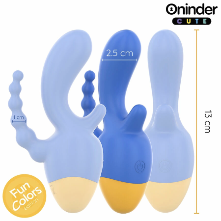 ONINDER CUTE Love 3 Some Triple Vibrator Blue-Yellow, App Control, 13cm