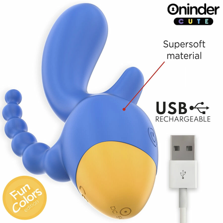 ONINDER CUTE Love 3 Some Triple Vibrator Blue-Yellow, App Control, 13cm