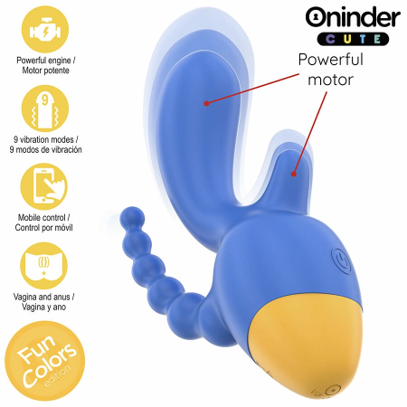 ONINDER CUTE Love 3 Some Triple Vibrator Blue-Yellow, App Control, 13cm