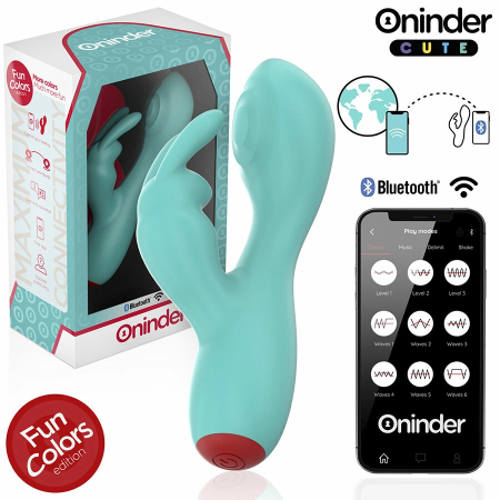 ONINDER Cute Love Bunny Turquoise App-Controlled Dual Stimulator 12.5cm