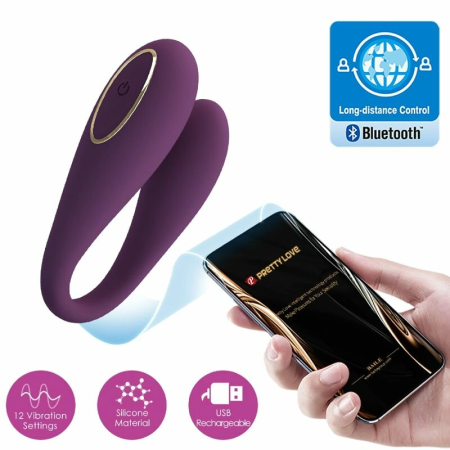 Pretty Love August App-Controlled Double Vibrator Purple Silicone 12 Modes