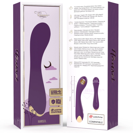 Treasure Hansel Curved Silicone Vibrator - WatchMe Compatible, 17.5cm, Purple