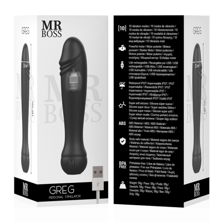 MR BOSS Greg Intimate Stimulator USB, 10 Modes, Soft Silicone, 14cm