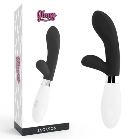 Glossy Jackson Rabbit Black Dual Motor Silicone Massager 12cm