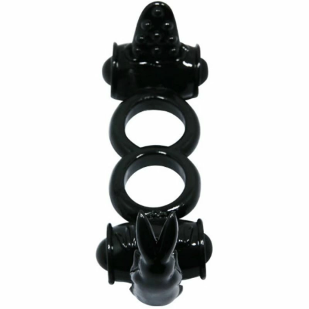 Baile Sweet Ring Double Rabbit Dual Vibrating Silicone Ring Black