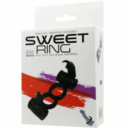 Baile Sweet Ring Double Rabbit Dual Vibrating Silicone Ring Black